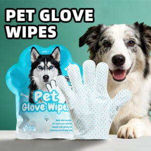 5 finger drip molded pet grooming glove wipes (6 pcs/bag) disposable no rinse cleaning gloves for dogs & cats, dual sided deodorizing & moisturizing pet wipes