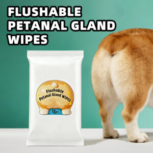 flushable pet anal gland wipes (12 pcs/bag) gentle, biodegradable wipes for dogs & cats, deodorizing & moisturizing pet butt wipes
